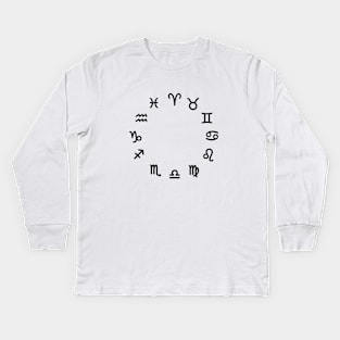 Zodiac Wheel - Black Print Kids Long Sleeve T-Shirt